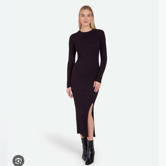 Minimum Dresses & Skirts - Minimum Dark Brown & Navy Ribbed Sweater Bodycon Maxi Dress